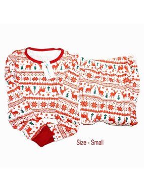 PopReal Christmas Pajamas Womens Red Green Moose Trees Snowflakes Size Small